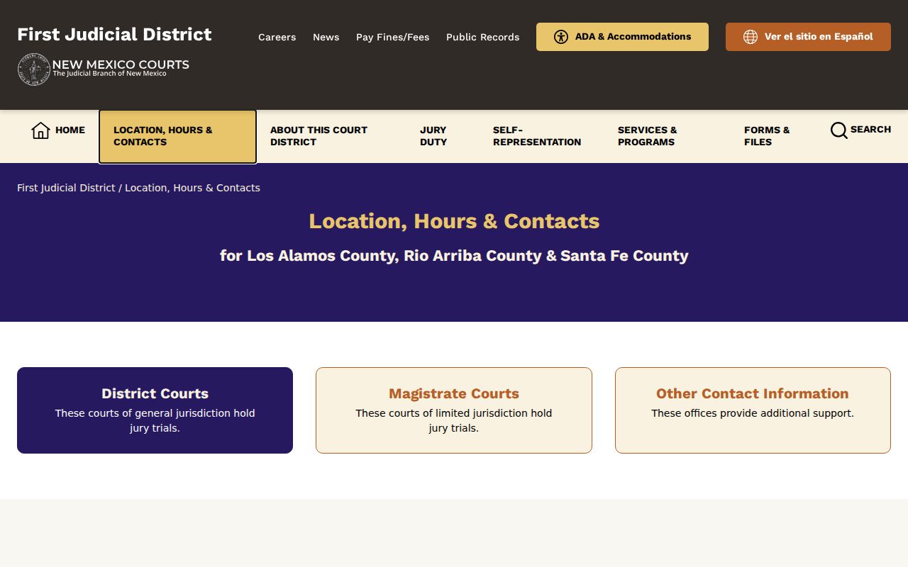 Rio Arriba County criminal court locations and contact page