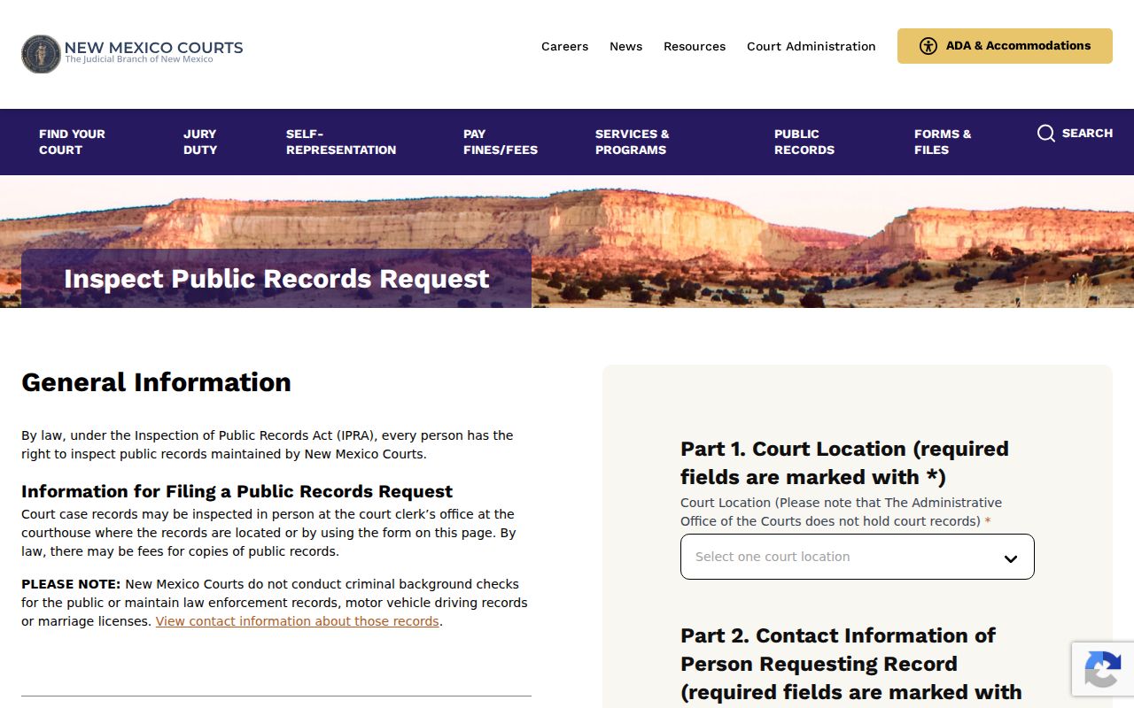 Rio Arriba County criminal court Judiciary records request form